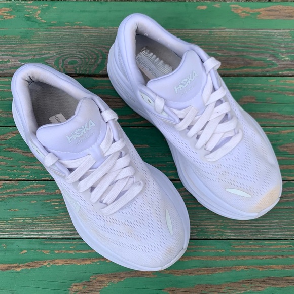 HOKA ONE ONE Womens Bondi 8 Sz 7.5 B White Sneakers Shoes Athletic Walking Sport - Picture 2 of 15